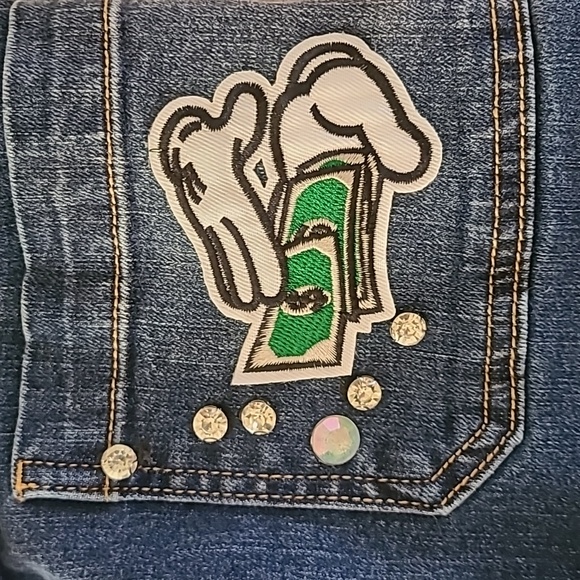 Urban Outfitters Mini Dress Size Medium Denim Skirtalls Money Hand Embellished - Picture 8 of 8